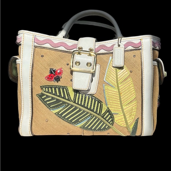 Coach Limited Edition Ladybug Leafy Crystal Woven Leather Shoulder Bag - Picture 15 of 15